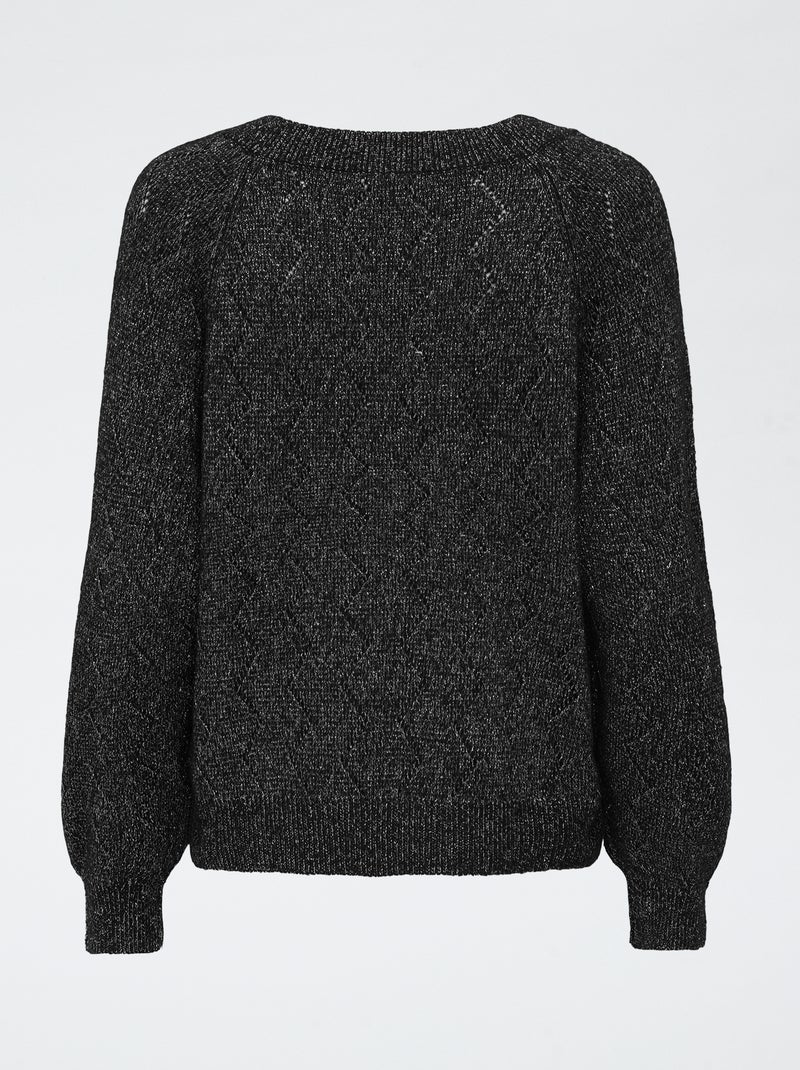 Pull ajouré col V 'Jdyaspen' uni Noir - Kiabi