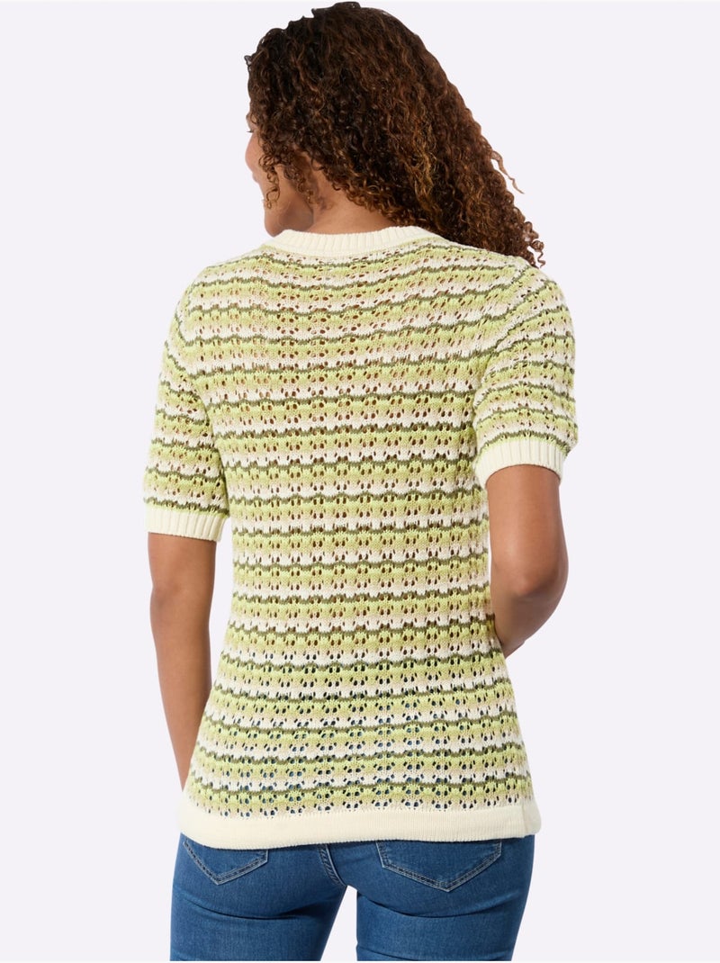 Pull Ajouré Coton Issu De L'agriculture Biologique - Taille Standard - Witt Beige/Vert - Kiabi