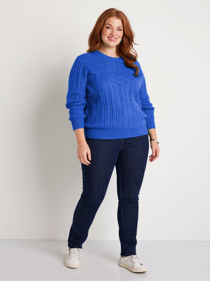 Pull ajouré doux col rond - afibel Bleu - Kiabi