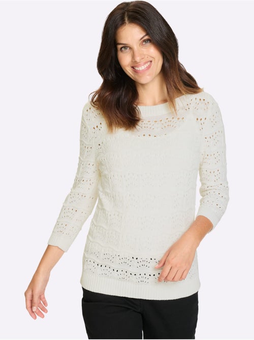 Pull ajouré en coton avec col U et manches 3/4 - Taille standard - Moda Vilona - Kiabi Pull ajouré en coton avec col U et manches 3/4 - Taille standard - Moda Vilona - Kiabi