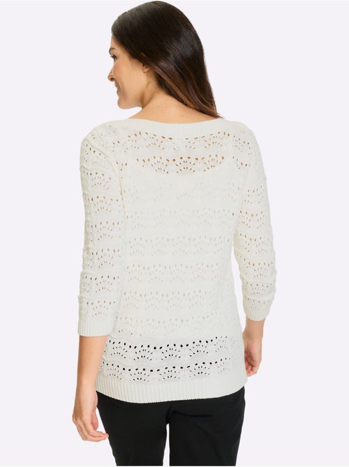 Pull ajouré en coton avec col U et manches 3/4 - Taille standard - Moda Vilona - Kiabi Pull ajouré en coton avec col U et manches 3/4 - Taille standard - Moda Vilona - Kiabi