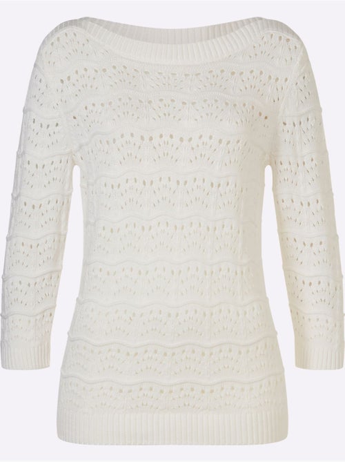 Pull ajouré en coton avec col U et manches 3/4 - Taille standard - Moda Vilona - Kiabi Pull ajouré en coton avec col U et manches 3/4 - Taille standard - Moda Vilona - Kiabi