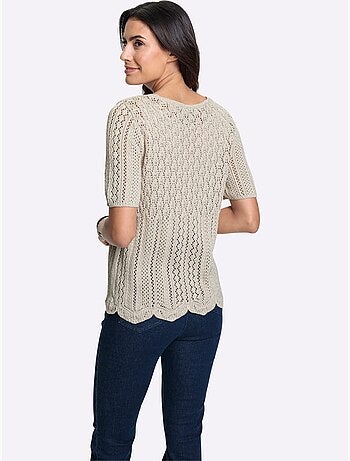 Pull ajouré en fil chiné à col rond et manches courtes - taille standard - witt