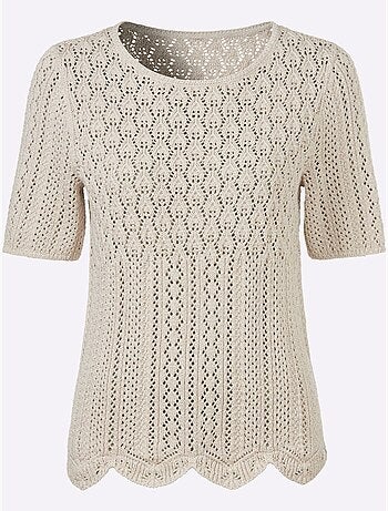 Pull ajouré en fil chiné à col rond et manches courtes - taille standard - witt