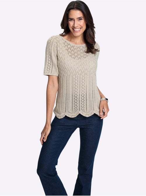 Pull ajouré en fil chiné à col rond et manches courtes - taille standard - witt - Kiabi Pull ajouré en fil chiné à col rond et manches courtes - taille standard - witt - Kiabi