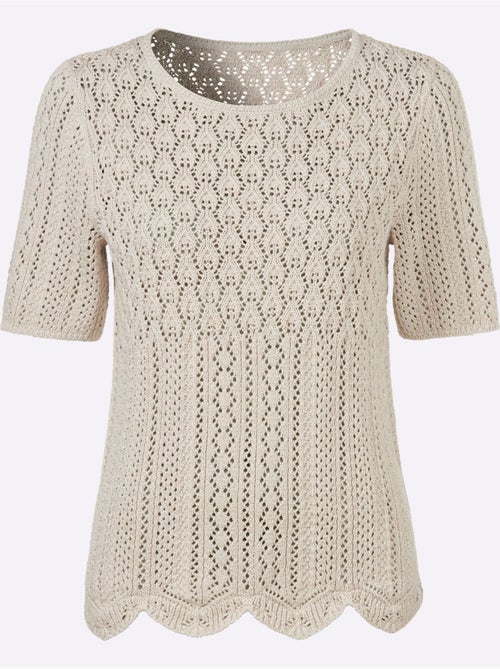Pull ajouré en fil chiné à col rond et manches courtes - taille standard - witt - Kiabi Pull ajouré en fil chiné à col rond et manches courtes - taille standard - witt - Kiabi
