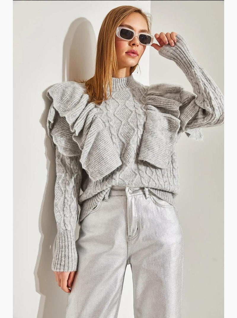 Pull ajouré en maille torsadée lucci Gris - Kiabi