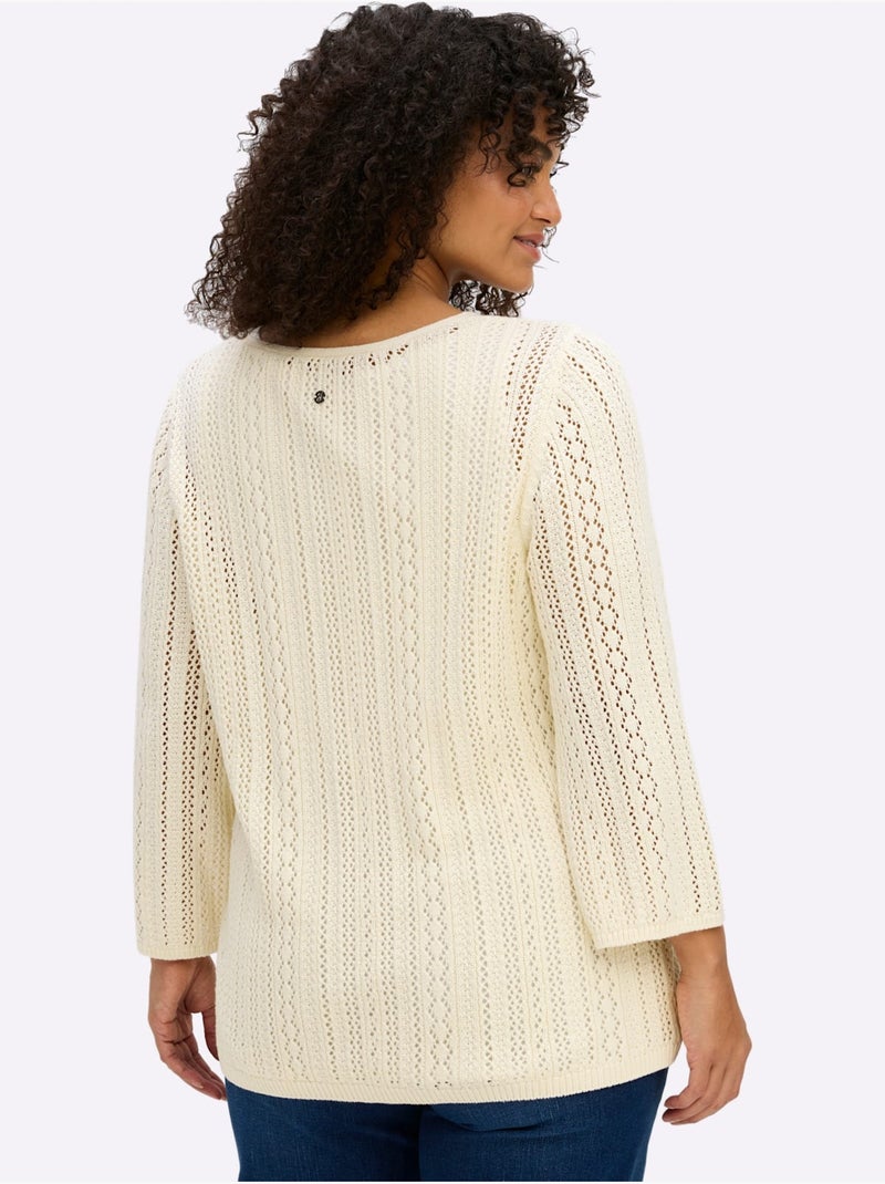 Pull Ajouré Encolure En V Flatteuse - Taille Standard - Sheego Ivoire - Kiabi