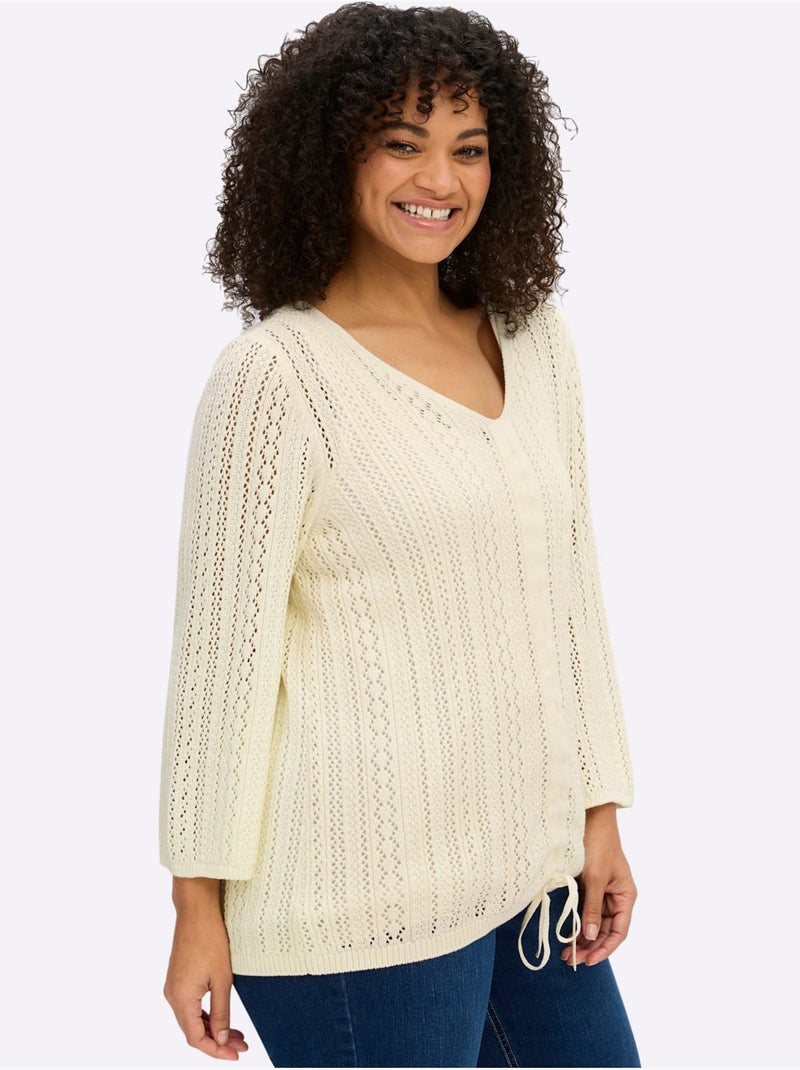 Pull Ajouré Encolure En V Flatteuse - Taille Standard - Sheego Ivoire - Kiabi