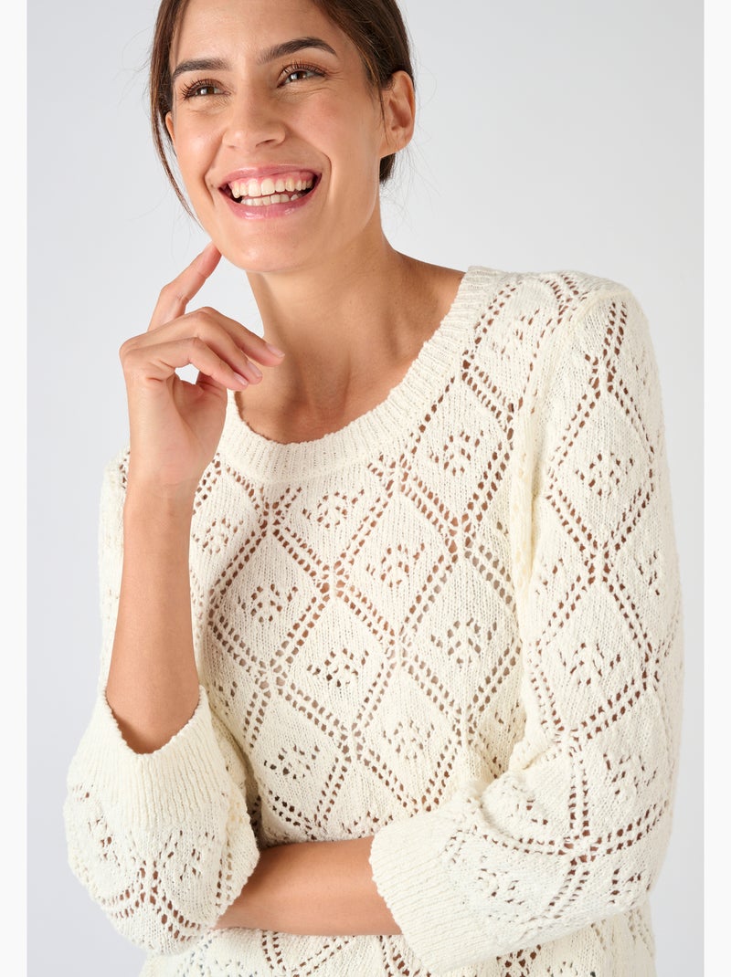 Pull ajouré fil ruban - Damart Blanc - Kiabi
