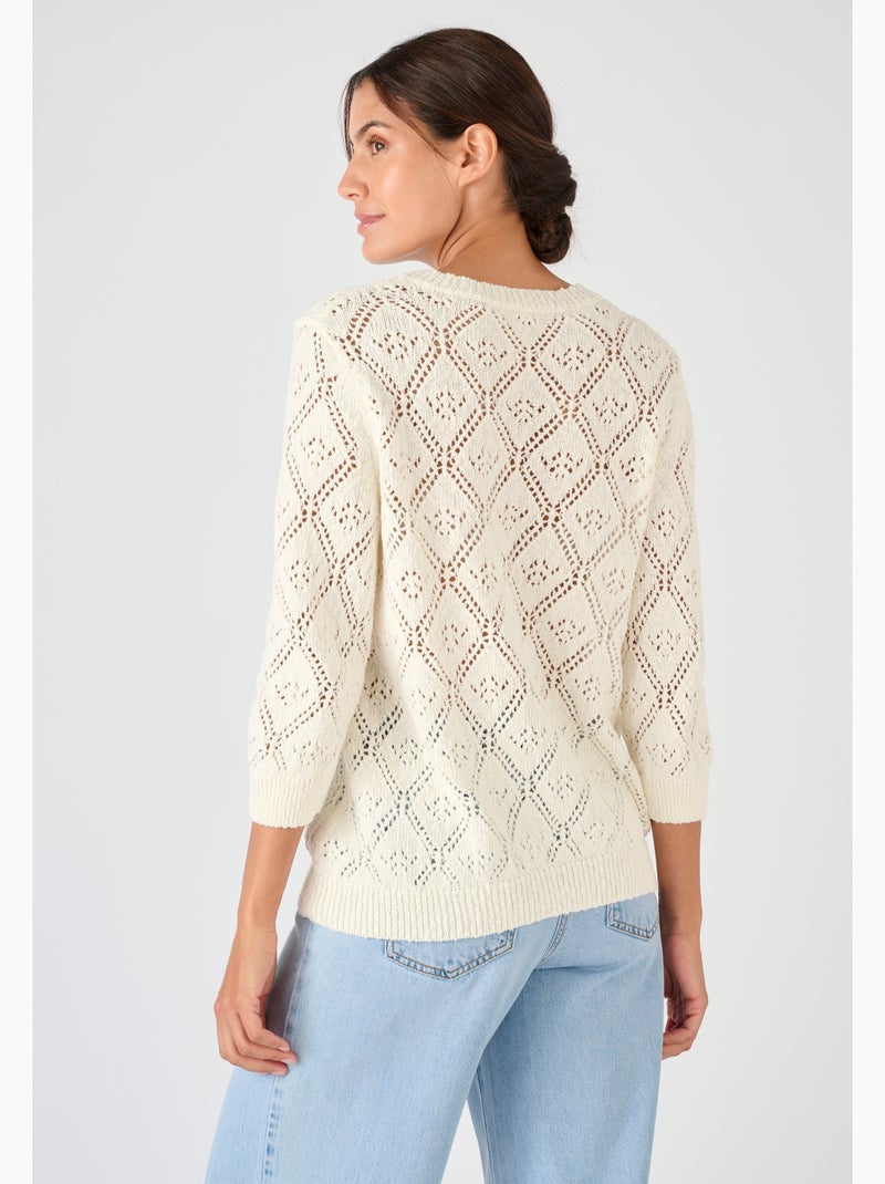 Pull ajouré fil ruban - Damart Blanc - Kiabi