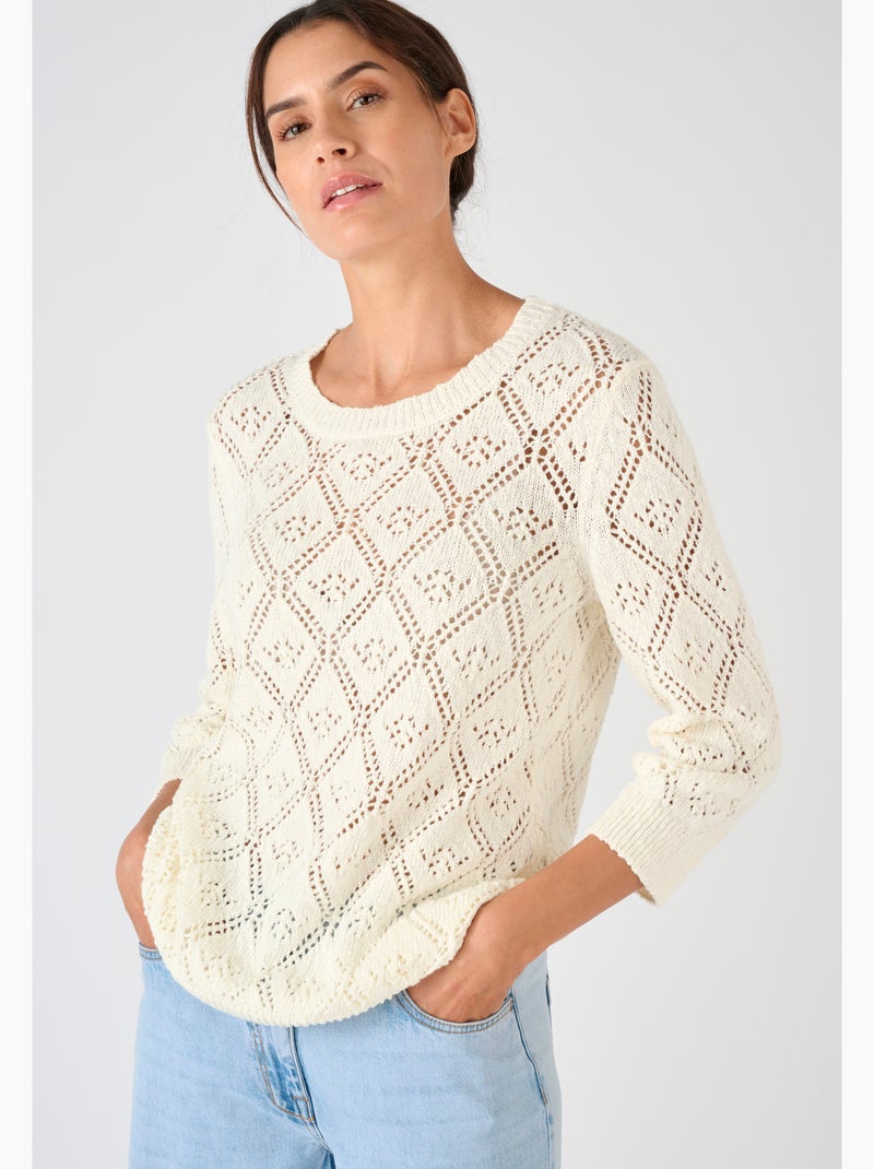 Pull ajouré fil ruban - Damart Blanc - Kiabi