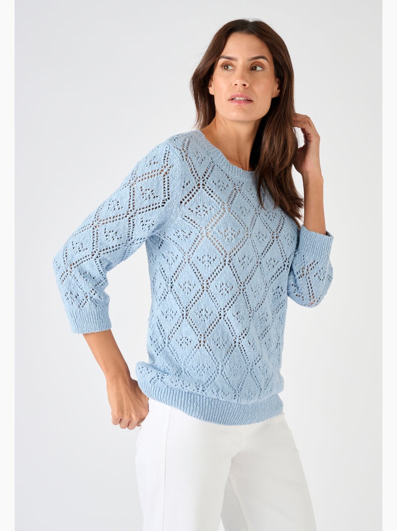 Pull ajouré fil ruban - Damart Bleu - Kiabi
