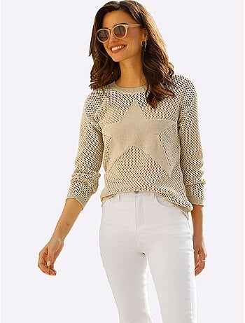 Pull ajouré léger avec grande étoile et encolure côtelée - taille standard - moda vilona