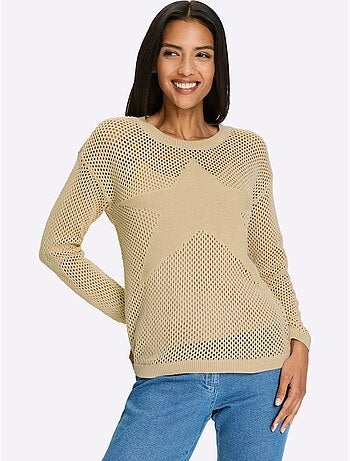 Pull ajouré léger avec grande étoile et encolure côtelée - taille standard - moda vilona