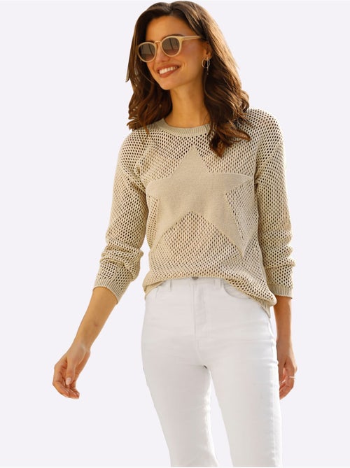 Pull ajouré léger avec grande étoile et encolure côtelée - taille standard - moda vilona - Kiabi Pull ajouré léger avec grande étoile et encolure côtelée - taille standard - moda vilona - Kiabi