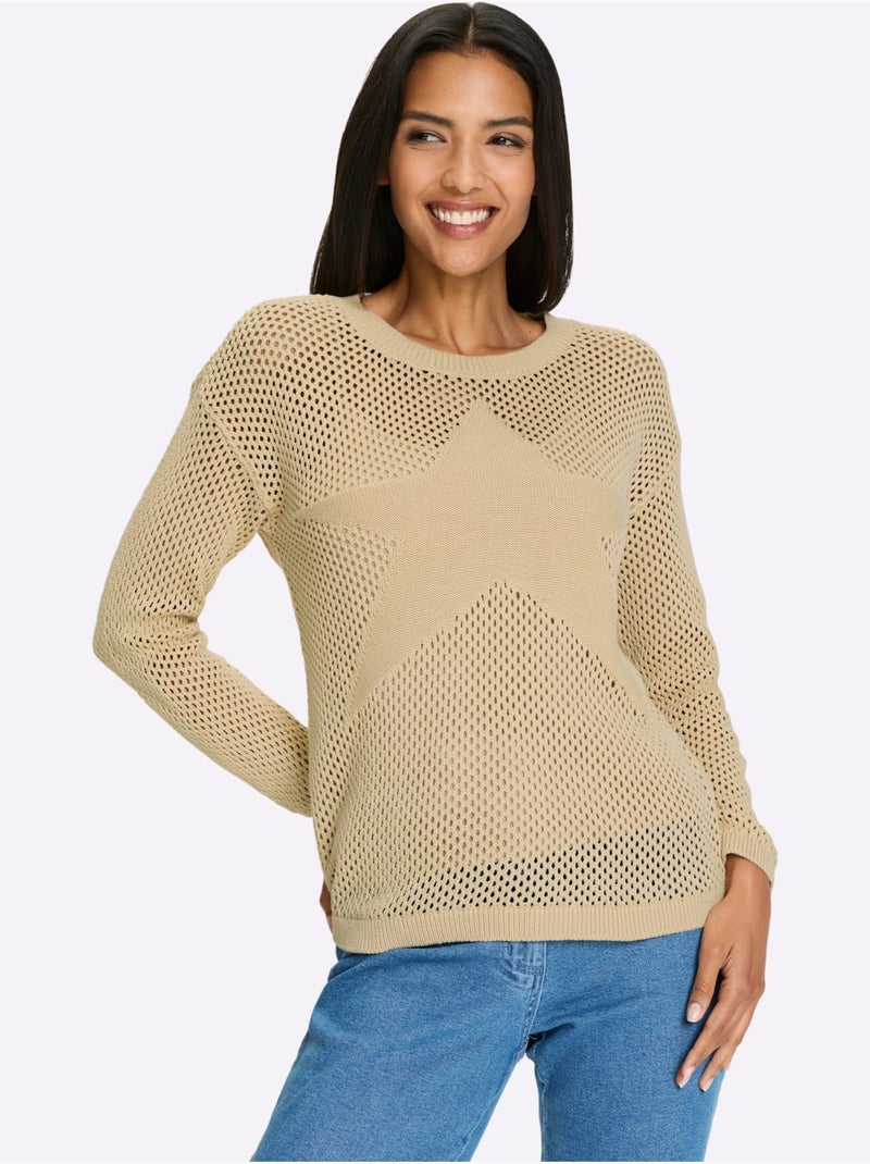 Pull ajouré léger avec grande étoile et encolure côtelée - taille standard - moda vilona Sable - Kiabi