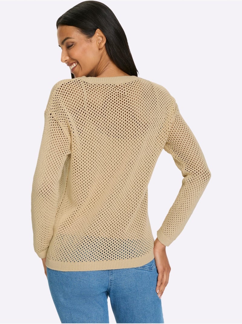 Pull ajouré léger avec grande étoile et encolure côtelée - taille standard - moda vilona Sable - Kiabi