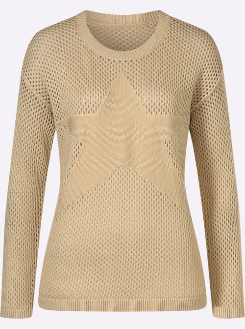 Pull ajouré léger avec grande étoile et encolure côtelée - taille standard - moda vilona - Kiabi Pull ajouré léger avec grande étoile et encolure côtelée - taille standard - moda vilona - Kiabi