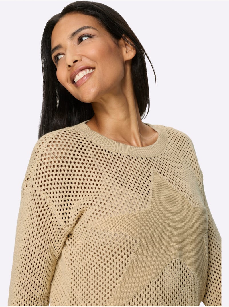 Pull ajouré léger avec grande étoile et encolure côtelée - taille standard - moda vilona Sable - Kiabi