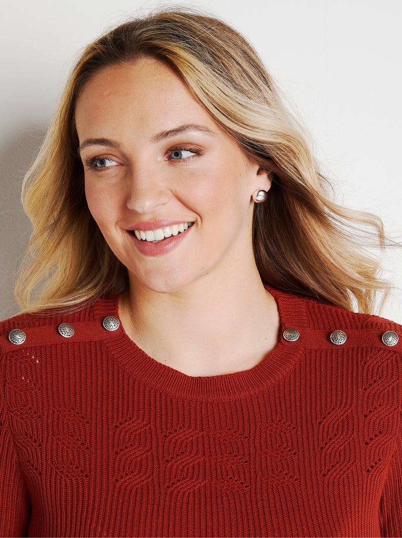 Pull ajouré maille côtelée col rond Rouge - Kiabi