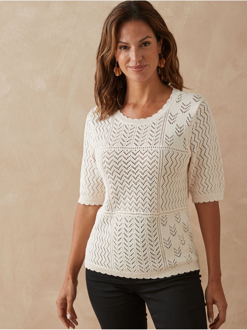 Pull ajouré manches au coude - DAXON Ecru - Kiabi