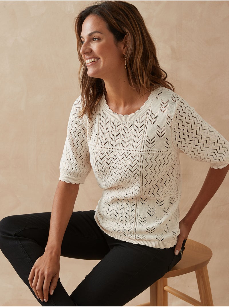 Pull ajouré manches au coude - DAXON Ecru - Kiabi