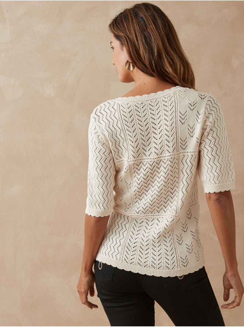Pull ajouré manches au coude - DAXON Ecru - Kiabi