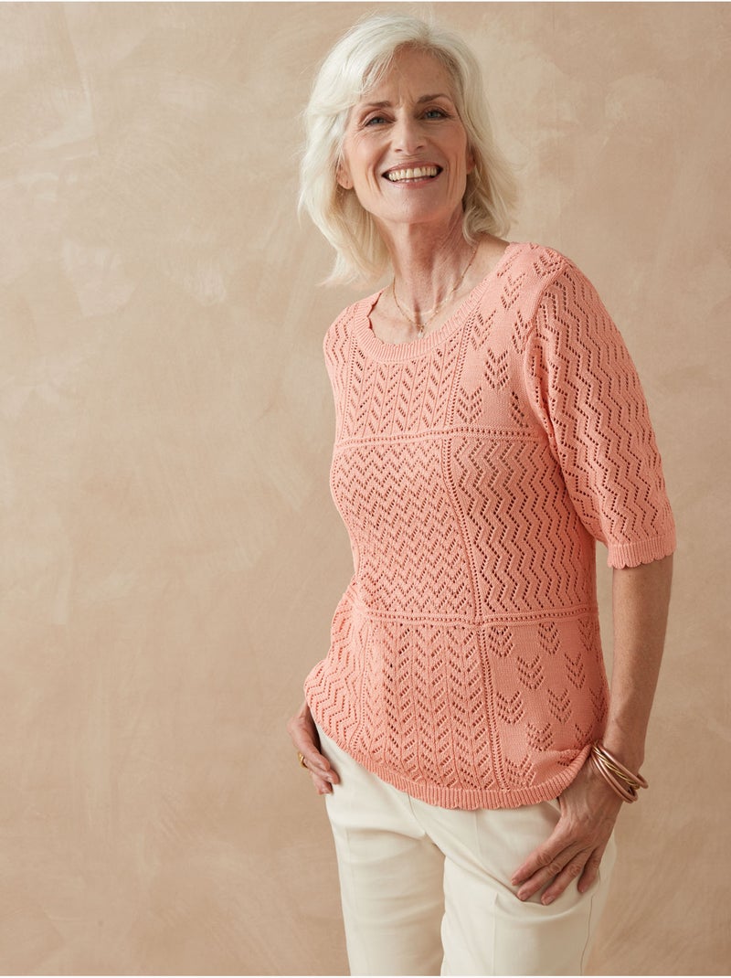 Pull ajouré manches au coude - DAXON Orange clair - Kiabi
