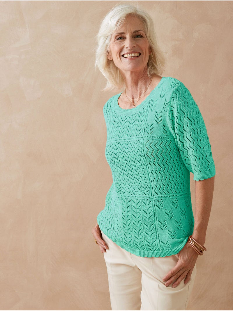 Pull ajouré manches au coude - DAXON Vert d'eau - Kiabi