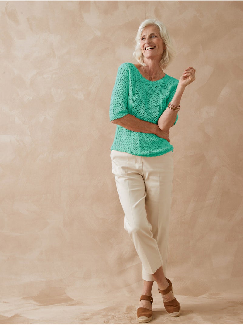 Pull ajouré manches au coude - DAXON Vert d'eau - Kiabi