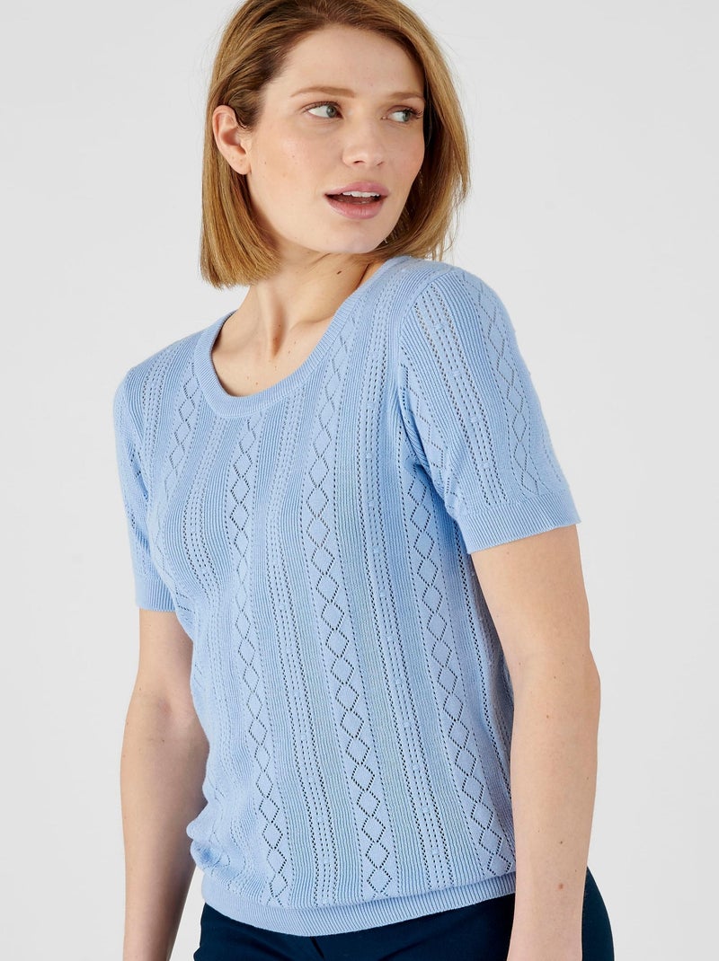 Pull ajouré manches courtes - Damart Bleu ciel - Kiabi