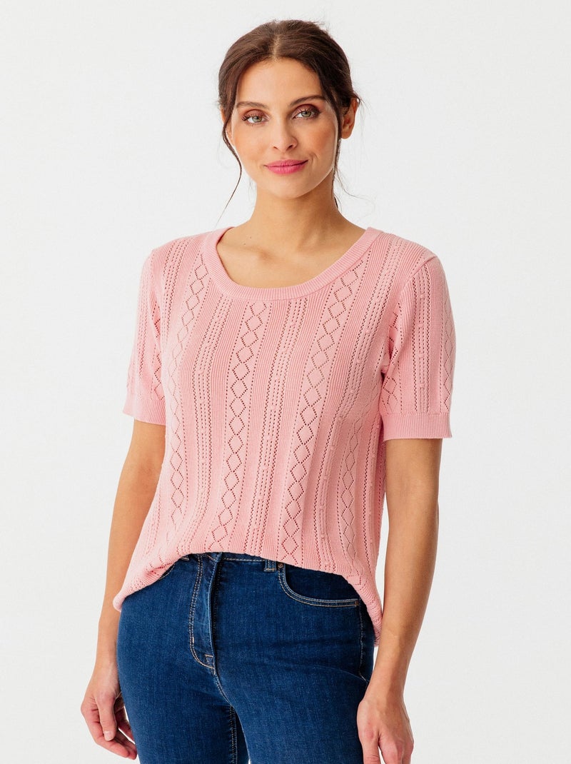 Pull ajouré manches courtes - Damart Rose - Kiabi