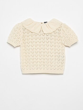 Pull ajouré manches courtes col claudine