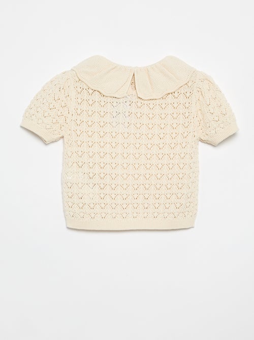 Pull ajouré manches courtes col claudine - Kiabi
