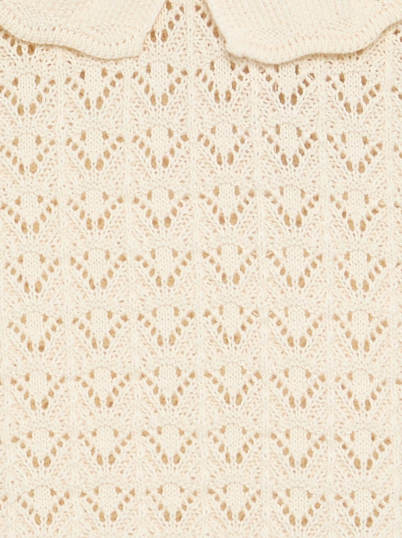 Pull ajouré manches courtes col claudine Beige - Kiabi