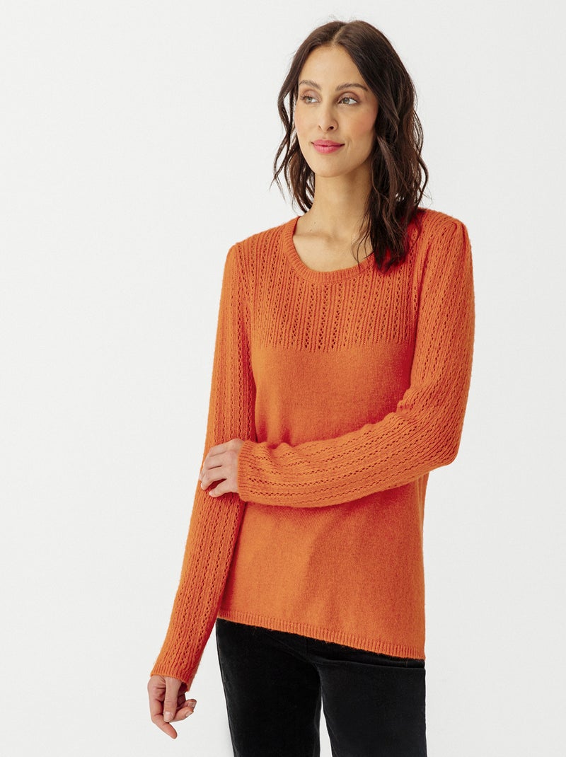 Pull ajouré mélange alpaga - Damart Orange - Kiabi