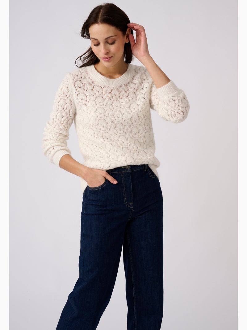 Pull ajouré mélange laine et alpaga - damart Blanc - Kiabi