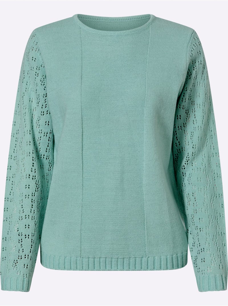 Pull Ajouré Motif Ajouré à La Manche - Taille Standard - Moda Vilona Vert - Kiabi