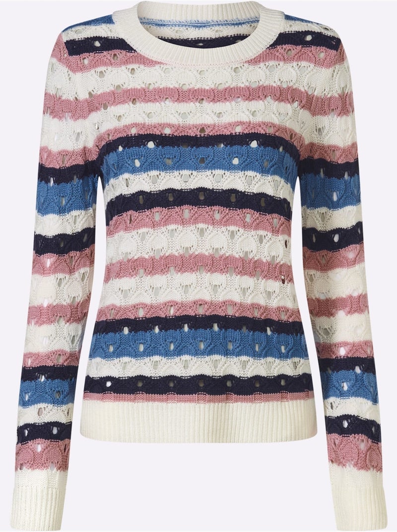Pull Ajouré Motif Ajouré Intégral - Taille Standard - Moda Vilona Écru/Violet - Kiabi