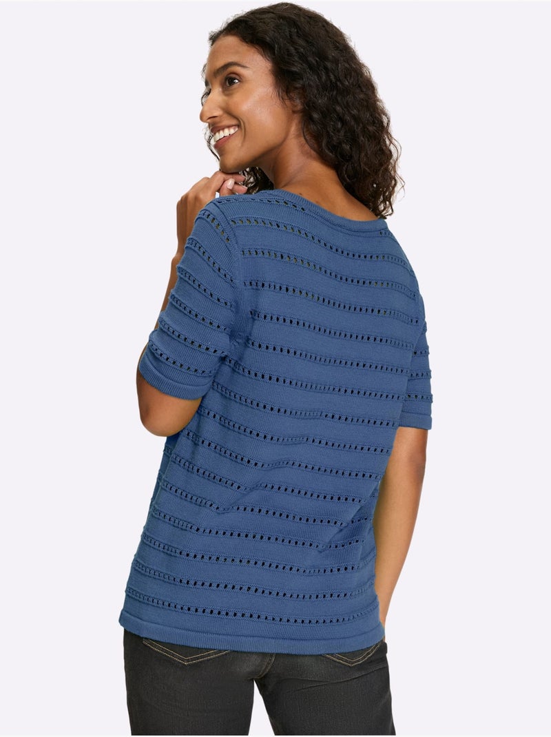 Pull Ajouré Motif Ajouré Léger - Taille Standard - Helline Bleu jean - Kiabi