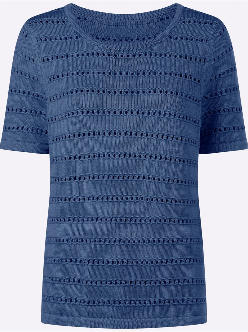 Pull Ajouré Motif Ajouré Léger - Taille Standard - Helline Bleu jean - Kiabi