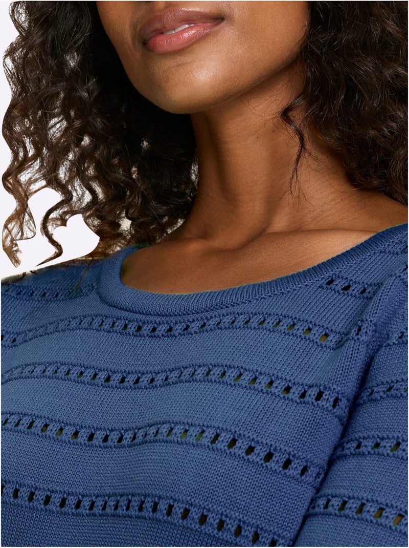 Pull Ajouré Motif Ajouré Léger - Taille Standard - Helline Bleu jean - Kiabi