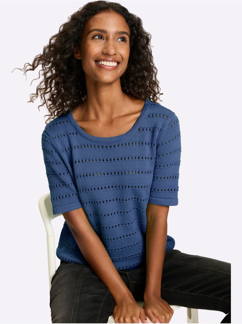 Pull Ajouré Motif Ajouré Léger - Taille Standard - Helline Bleu jean - Kiabi