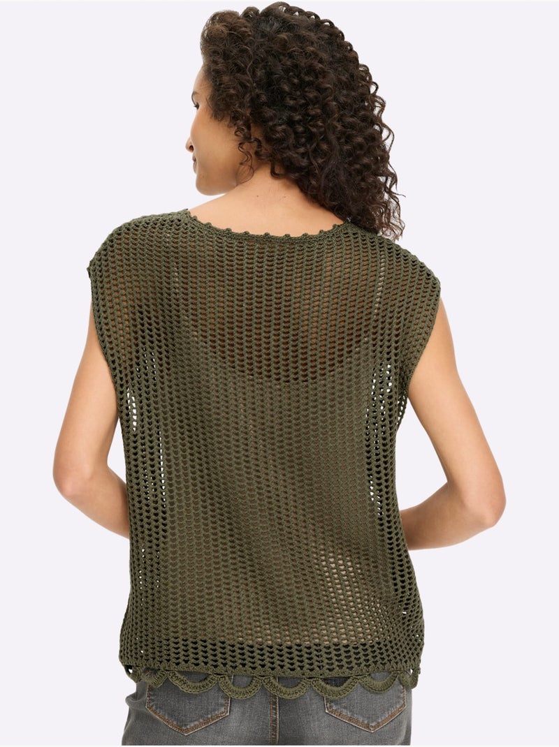 Pull Ajouré Motif Ajouré Léger - Taille Standard - Helline Kaki - Kiabi