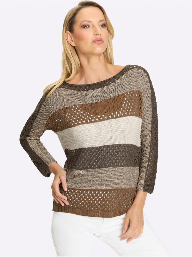 Pull Ajouré Motif Ajouré Léger - Taille Standard - Helline Marron - Kiabi