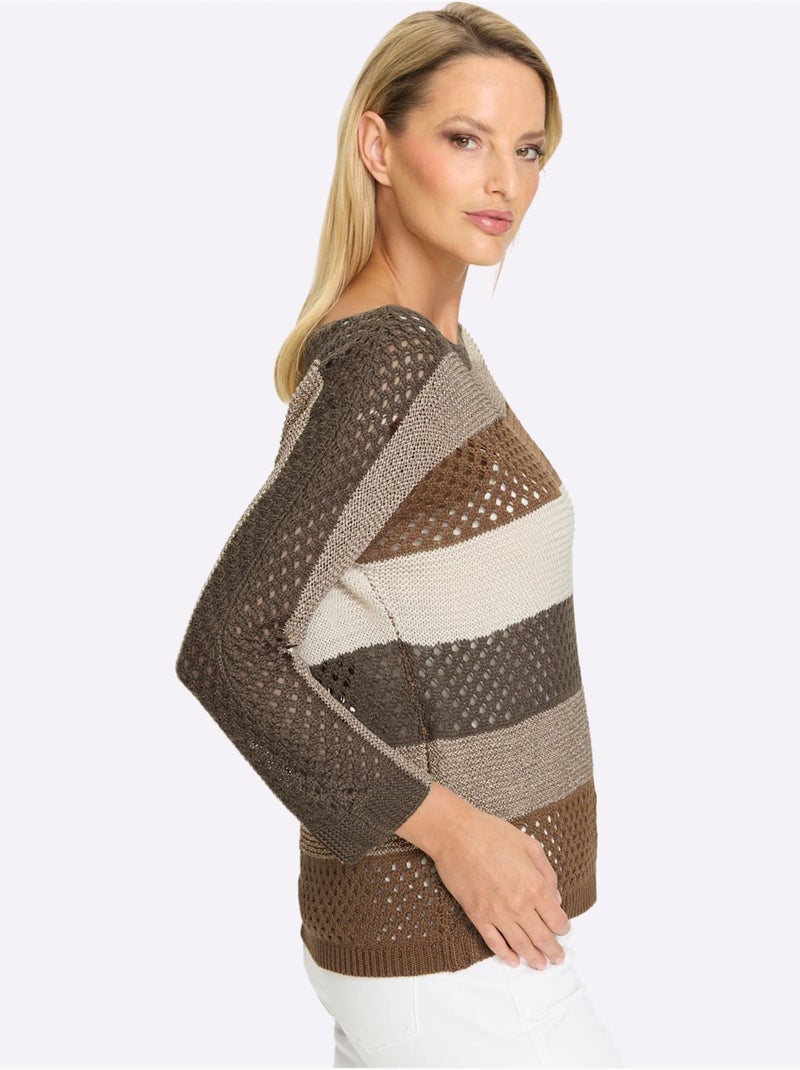 Pull Ajouré Motif Ajouré Léger - Taille Standard - Helline Marron - Kiabi