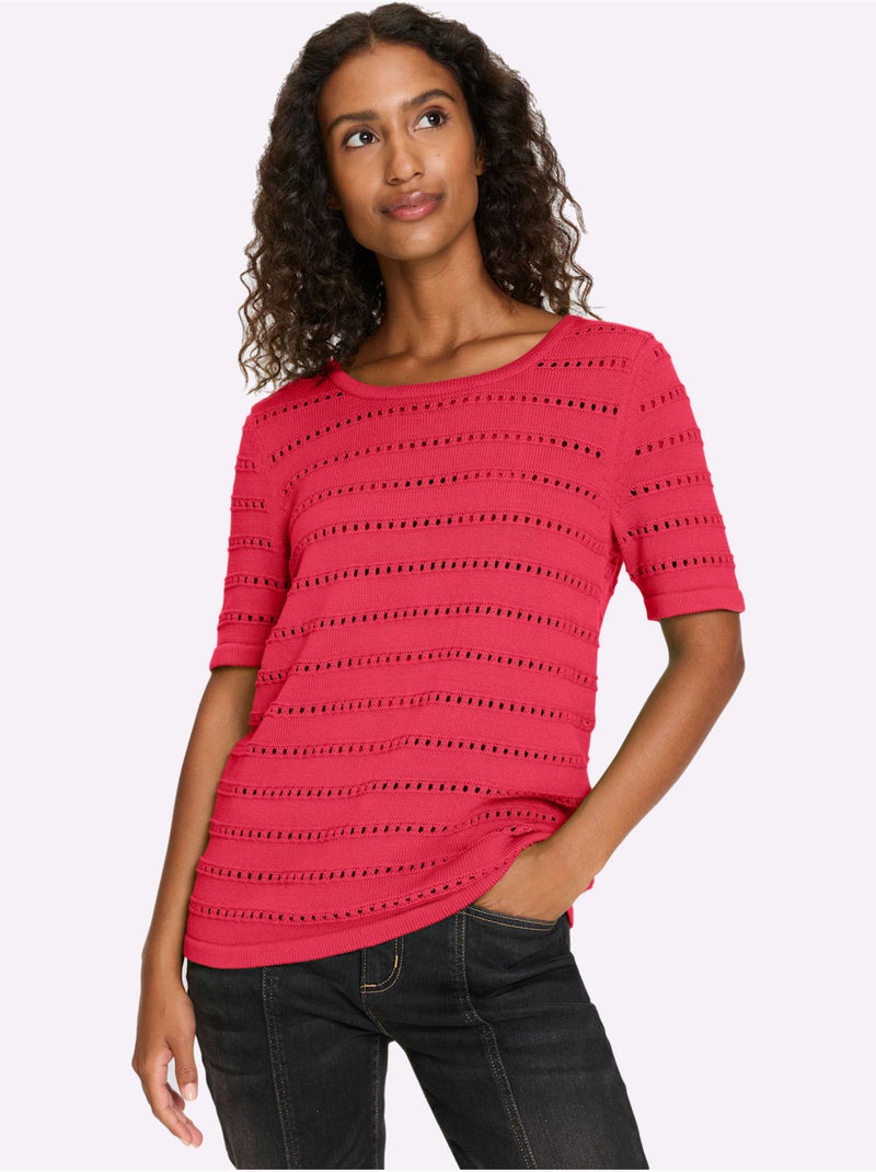 Pull Ajouré Motif Ajouré Léger - Taille Standard - Helline Rose fushia - Kiabi