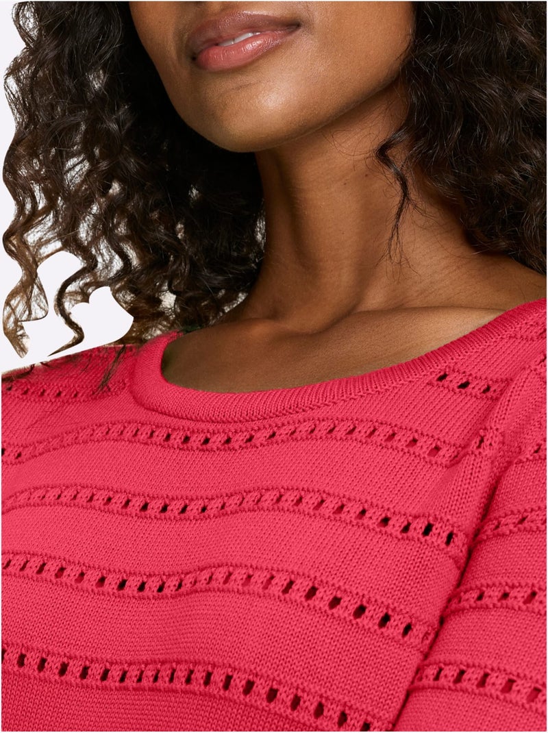 Pull Ajouré Motif Ajouré Léger - Taille Standard - Helline Rose fushia - Kiabi