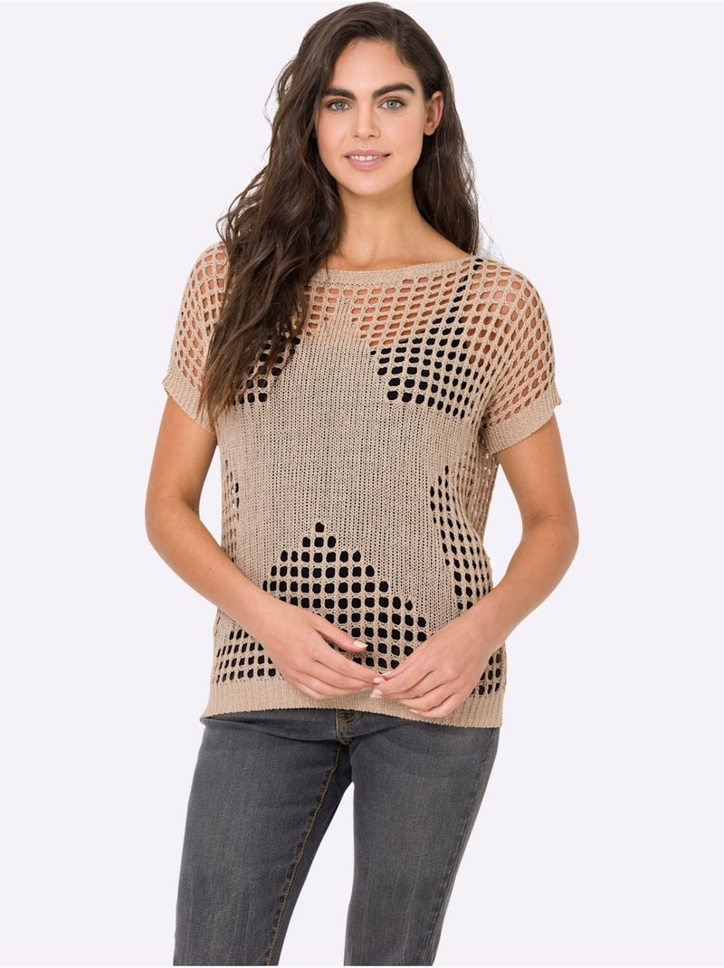 Pull ajouré motif ajouré léger - taille standard - helline Sable - Kiabi